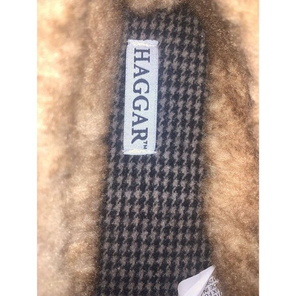 HAGGAR‎ Men's Brown Suede Faux Fur-Lined Moccasin Slippers Size L - Picture 6 of 9